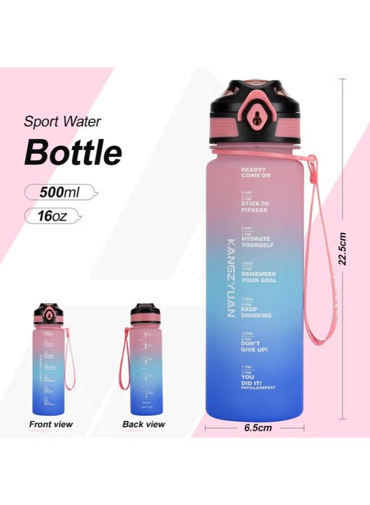 Dreamzon Sports Water Bottle BPA free 500ml Protein Shaker Outdoor Travel Portable Leakproof Drink Bottle Kids Student to Camping Office School Gym Pink Blue - Image 3