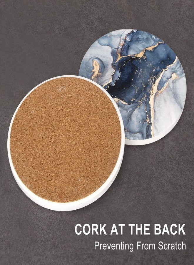 Dksyee Coasters Set of 6, Navy Blue Marble Abstract Round Ceramic Coasters with Holder, Best Absorbent Drink Coaster Set, Coffee Table Decor for Home Decor House Warming Gifts New Home - Image 4