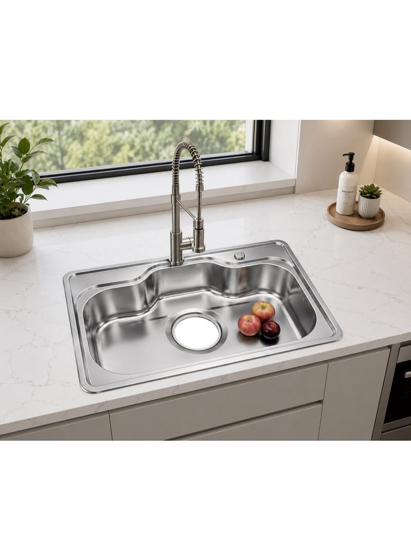 Stainless steel kitchen sink 80 x 50 cm | 25 cm depth | 6 inch (15 cm) drain hole - Image 1
