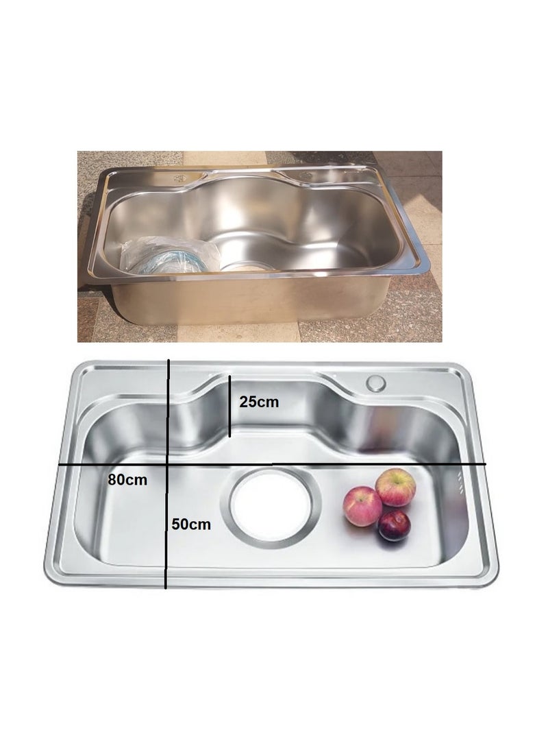 Stainless steel kitchen sink 80 x 50 cm | 25 cm depth | 6 inch (15 cm) drain hole - Image 2