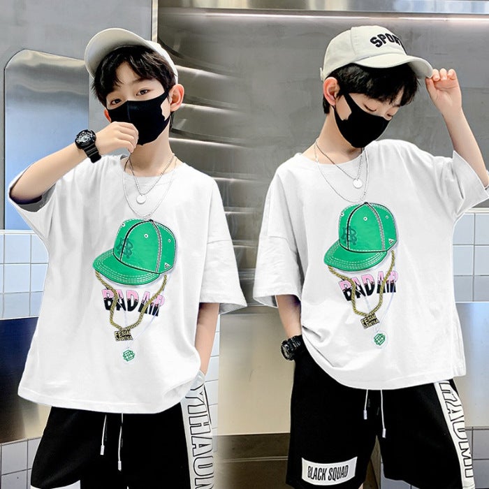 Boys' Cotton Short-Sleeved T-Shirt For Boys And Girls National Tide Middle-Aged Children'S New Summer Chinese Style Summer Clothes Children'S Half-Sleeved - Image 1