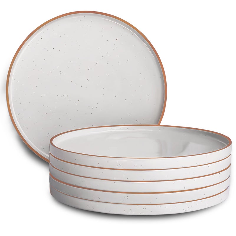 MORA Ceramic Flat Dinner Plates Set of 6, 10.5 in High Edge Dish Set - Microwave, Oven, and Dishwasher Safe, Scratch Resistant, Modern Dinnerware- Kitchen Porcelain Serving Dishes - Vanilla White - Image 1