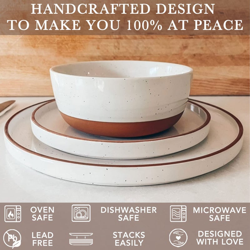 MORA Ceramic Flat Dinner Plates Set of 6, 10.5 in High Edge Dish Set - Microwave, Oven, and Dishwasher Safe, Scratch Resistant, Modern Dinnerware- Kitchen Porcelain Serving Dishes - Vanilla White - Image 4