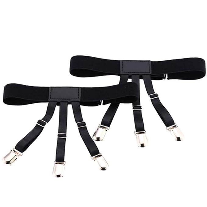 DROPOSALE Shirt Stays Upgrade Adjustable Elastic Garter Military Holder with Non-slip Steel Locking Clamps Pack Of 1 Black Pair - Image 3