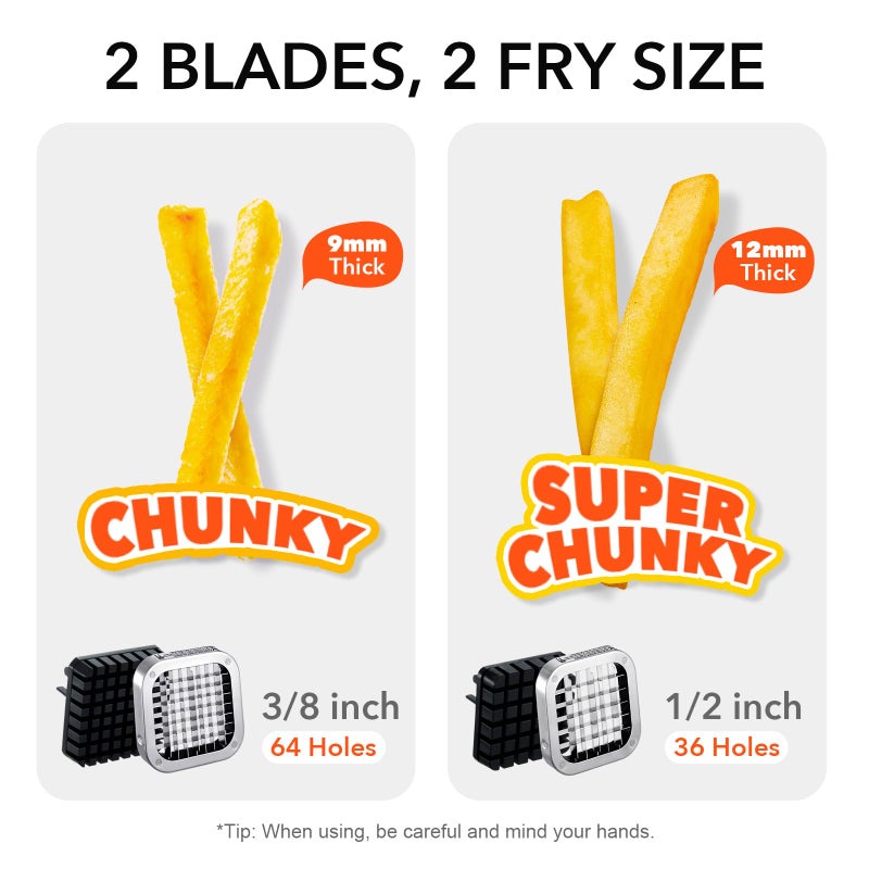 Befano French Fry Cutter, Stainless Steel Potato Cutter with 1/2 Inch and 3/8 Inch Blades, (Manual Cutter, 1/2'' & 3/8'' Blade) - Image 3