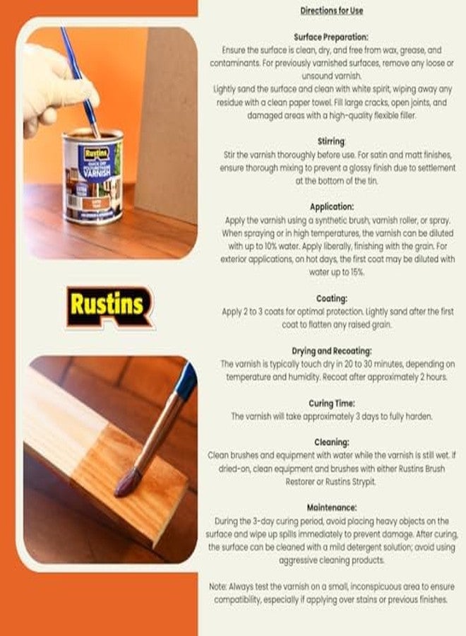 Rustins Quick Dry Polyurethane Varnish Gloss Clear 250ml - Image 4