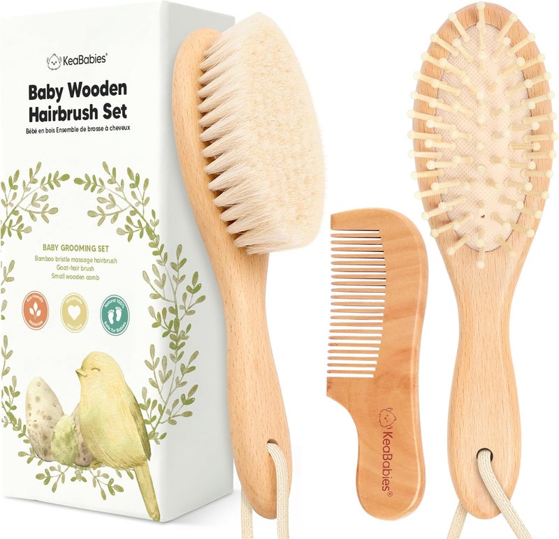 KeaBabies Baby Wooden Hairbrush Set - Image 1