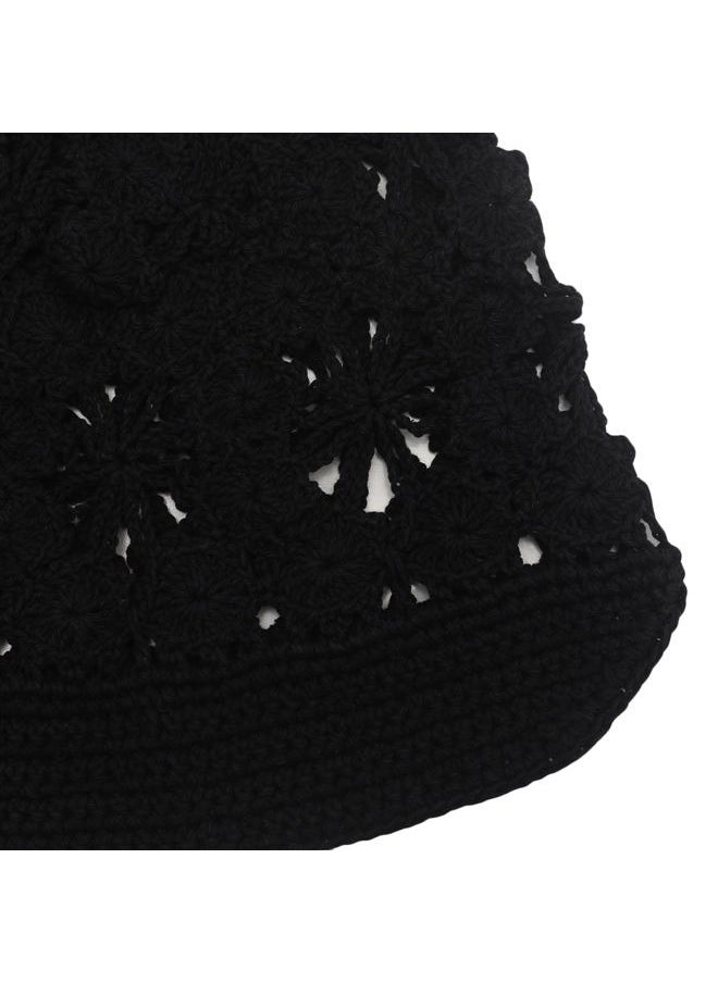 ZLYC Women Summer Slouchy Crochet Hat Handmade Cutout Knit Skull Cap with Visor (Plain Black)  - Image 5