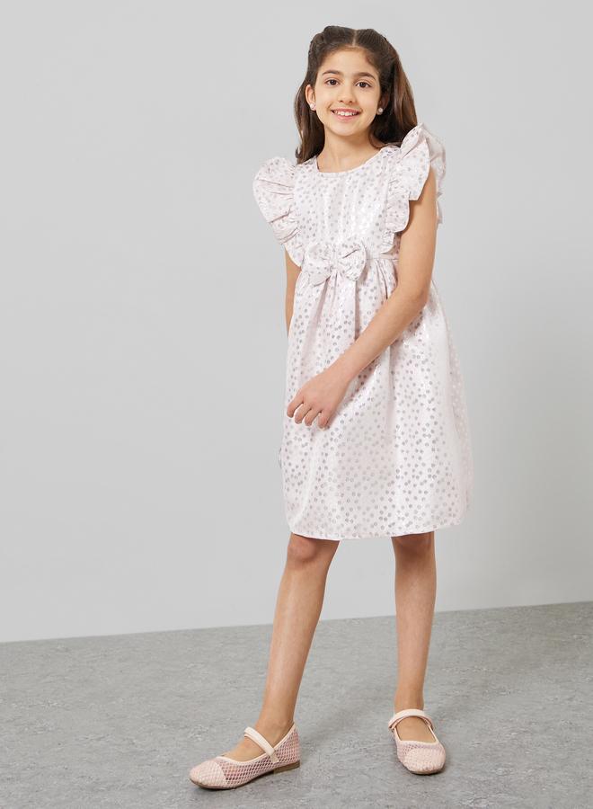 ستايلي فستان جاكار بتفاصيل كشكشة - Image 1