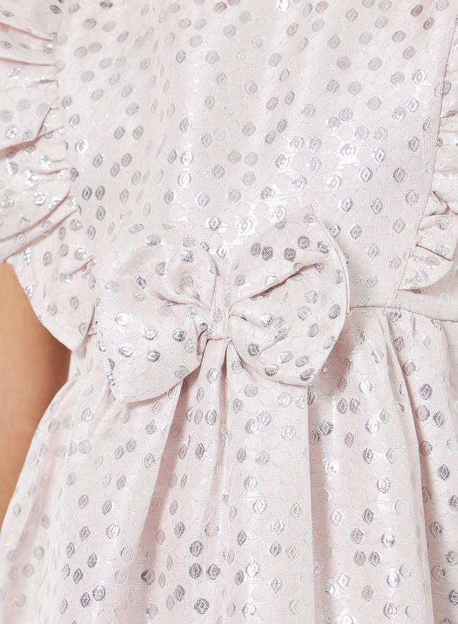 ستايلي فستان جاكار بتفاصيل كشكشة - Image 3