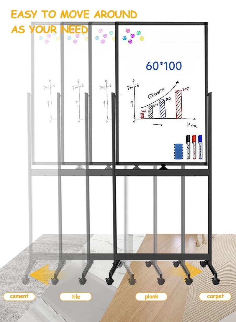 كيدل ألواح مسح جافة من KidLe، سبورة بيضاء متحركة بحامل، سبورة بيضاء دوارة بسطح مطلي ناعم من 3 طبقات - عجلات دوارة 360 درجة، زوايا ABS متينة، مثالية للفريق - Image 5