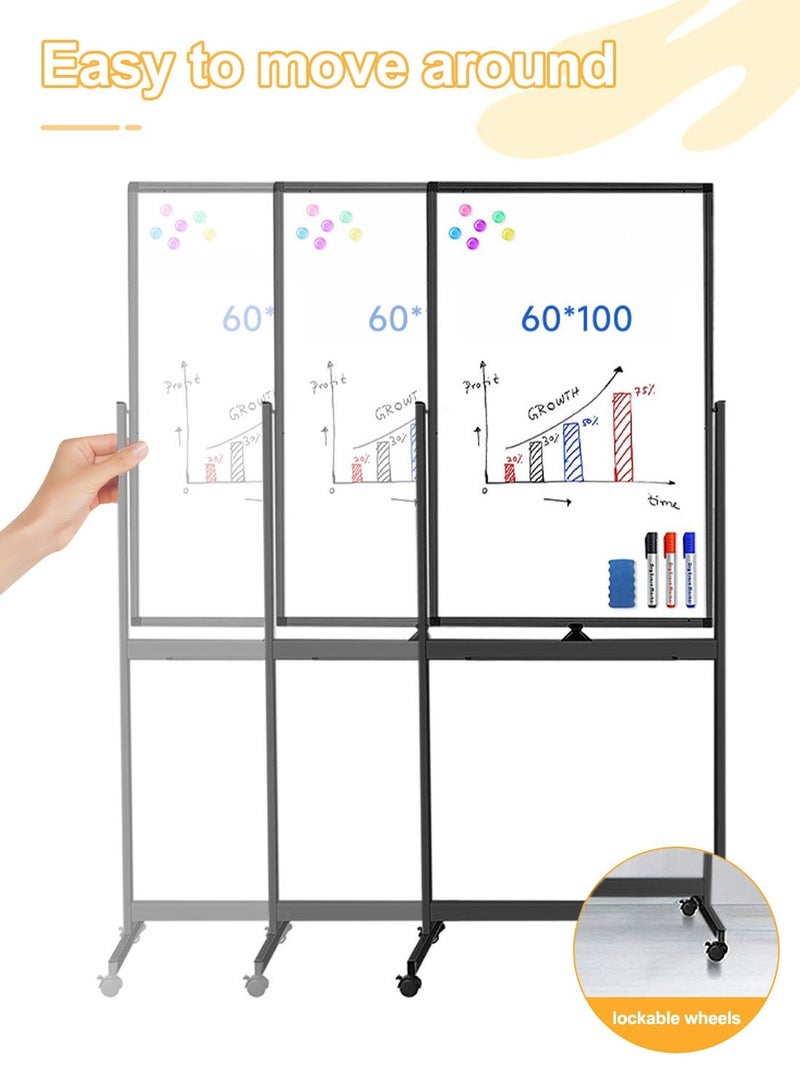 كيدل ألواح مسح جافة من KidLe، سبورة بيضاء متحركة بحامل، سبورة بيضاء دوارة بسطح مطلي ناعم من 3 طبقات - عجلات دوارة 360 درجة، زوايا ABS متينة، مثالية للفريق - Image 2