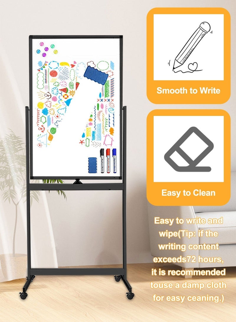 كيدل ألواح مسح جافة من KidLe، سبورة بيضاء متحركة بحامل، سبورة بيضاء دوارة بسطح مطلي ناعم من 3 طبقات - عجلات دوارة 360 درجة، زوايا ABS متينة، مثالية للفريق - Image 3