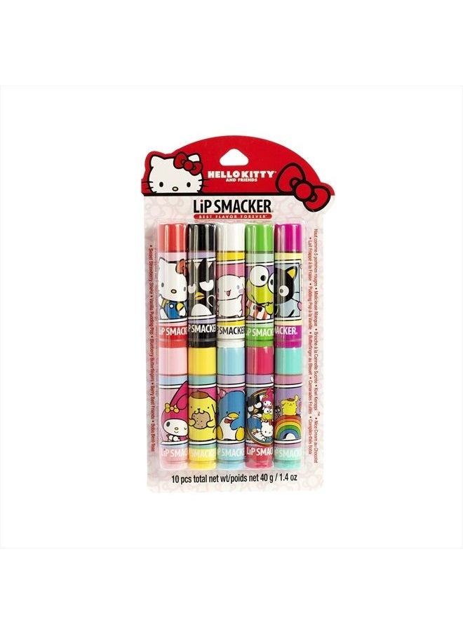 Lip Smacker Sanrio Hello Kitty and Friends 10 Piece Flavored Lip Balm Party Pack, Clear Matte, For Kids, Men, Women, Dry Lips, My Melody, Little Twin Stars, and Chococat  - Image 1