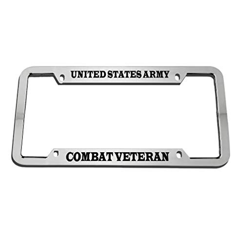 Speedy Pros United States Army Combat Veteran Zinc Metal License Plate Frame Car Auto Tag Holder Chrome 4 Holes - Image 1