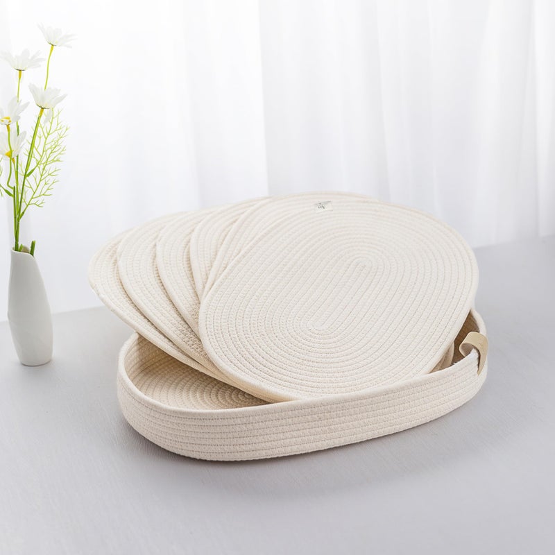 ART pinecone Placemats Set of 6 Oval â€“ Woven Boho Farmhouse Table Mats for Dining Table for 6, Kitchen Decor, Washable and Handmade Rustic Table Accessories (Oval, Off White) - Image 1