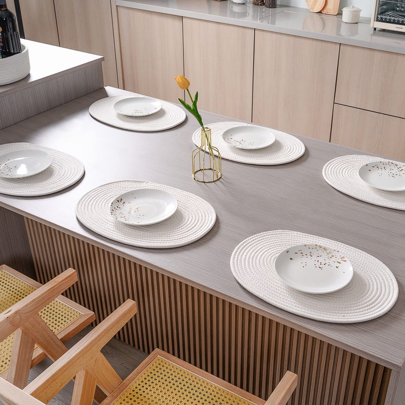 ART pinecone Placemats Set of 6 Oval â€“ Woven Boho Farmhouse Table Mats for Dining Table for 6, Kitchen Decor, Washable and Handmade Rustic Table Accessories (Oval, Off White) - Image 2