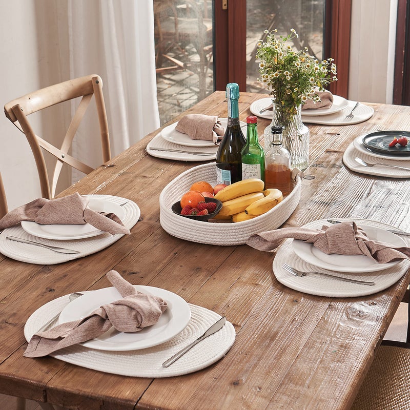ART pinecone Placemats Set of 6 Oval â€“ Woven Boho Farmhouse Table Mats for Dining Table for 6, Kitchen Decor, Washable and Handmade Rustic Table Accessories (Oval, Off White) - Image 3
