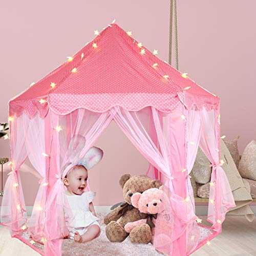 Volscity Princess Tent with Rug Led Star LightsPrincess Castle Play Tent for Girls Kids or Toddlers Kids Large Playhouse for Indoor and Outdoor Games140 135cmBirthday for 3456789 Year Old - Image 5