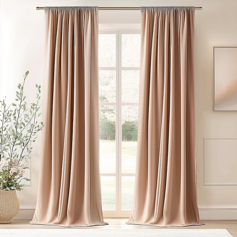 Topfinel Velvet Curtains Blackout Curtains 84 Inches Long, Blush Pink Beige Rose Gold Room Darkening Thermal Insulated Soundproof Modern Nursery Rod Pocket Crushed Velvet Drapes for Bedroom 2 Panels - Image 1