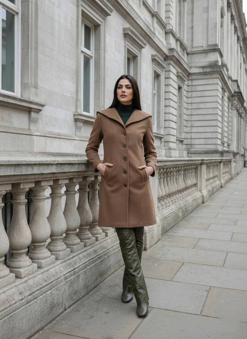 CHKOKKO Women Chic Winter Coat Single Breasted | Knee Length Design with Buttoned Closure and Practical Front Side Pockets for Stylish and Comfortable Wear MOUSE XXL - Image 3