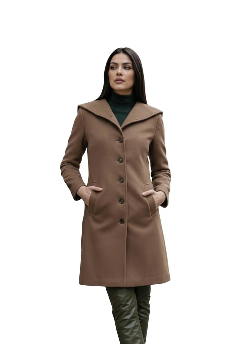 CHKOKKO Women Chic Winter Coat Single Breasted | Knee Length Design with Buttoned Closure and Practical Front Side Pockets for Stylish and Comfortable Wear MOUSE XXL - Image 1