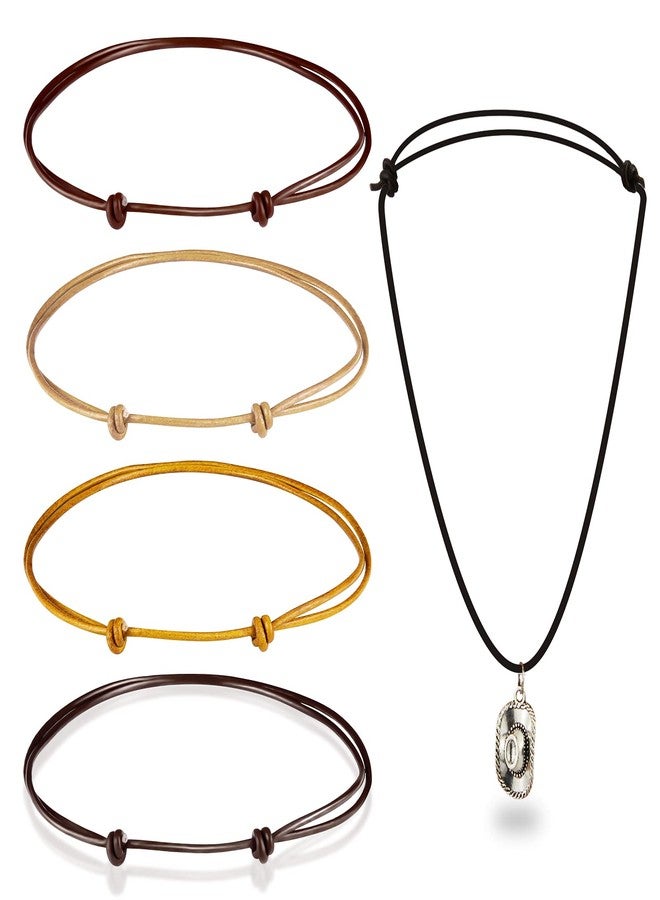 Inbagi 5 Pieces Leather Necklace Cord Choker with Clasp Sturdy Double Knotted Cord Necklace Adjustable Rope Chain Minimalist Jewelry for Women Men - Image 1