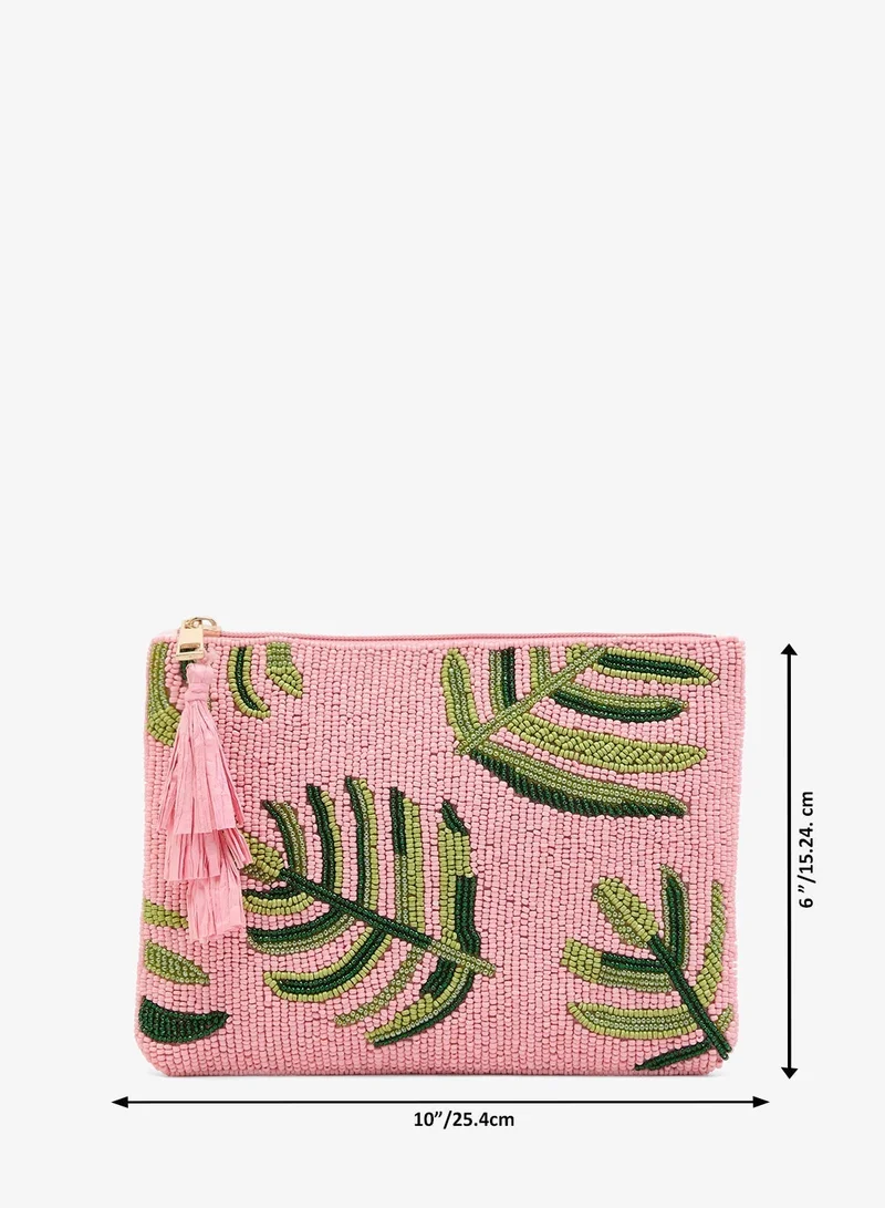 Ginger Boutique Pink Embroidered Beaded Clutch for Women | Best Price UAE