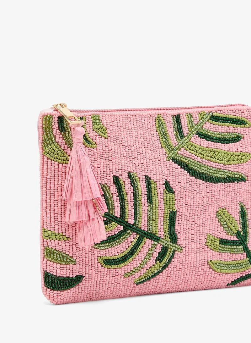 Ginger Boutique Pink Embroidered Beaded Clutch for Women | Best Price UAE
