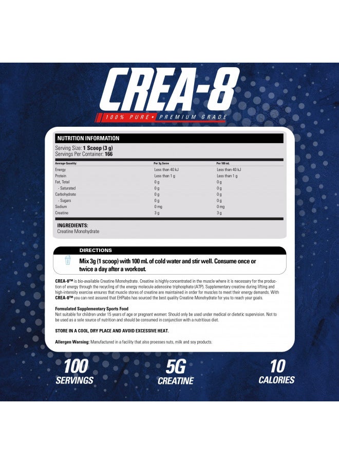 EHP Labs EHP Labs CREA-8 Creatine Monohydrate Powder - Creatine Powder for Building Lean Muscle Mass, Improves Strength & Power, Supports Brain Health - 100 Servings (500g)  - Image 2