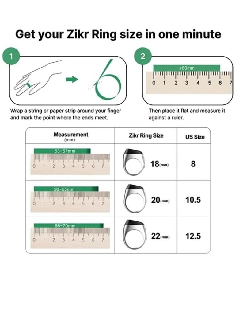 iQIBLA Waterproof Smart Tasbeeh Ring 18mm 20mm 22mm with Vibrating Reminder Tasbeeh Counter, Bluetooth Connection, 5 Daily Prayer Reminders, Long Lasting Battery and Charging Case - Image 3
