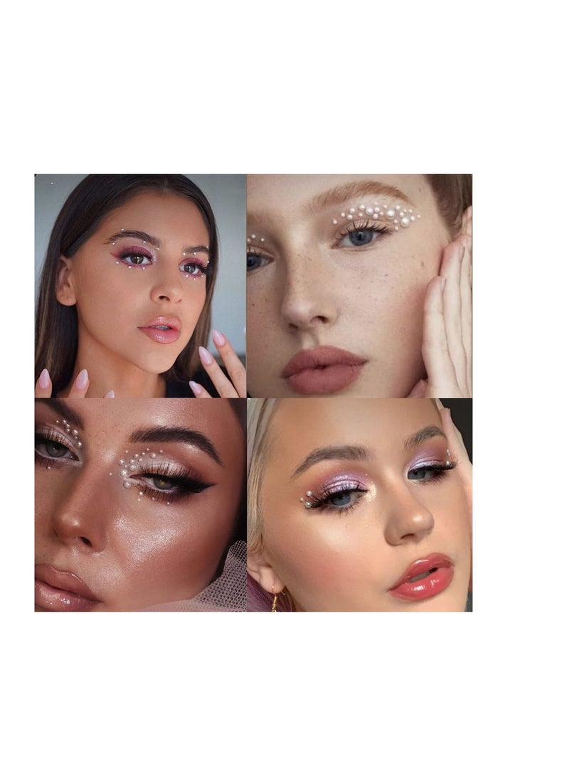 SYOSI زينة أظافر من اللؤلؤ المسطح باللون الذهبي والفضي والأبيض وزخارف أظافر دائرية نصفية فاخرة بتصميم إكسسوارات أظافر وأحجار الراين المختلطة بمقاسات مختلفة 0.8 مم و5 مم لتزيين الأظافر للنساء - Image 3