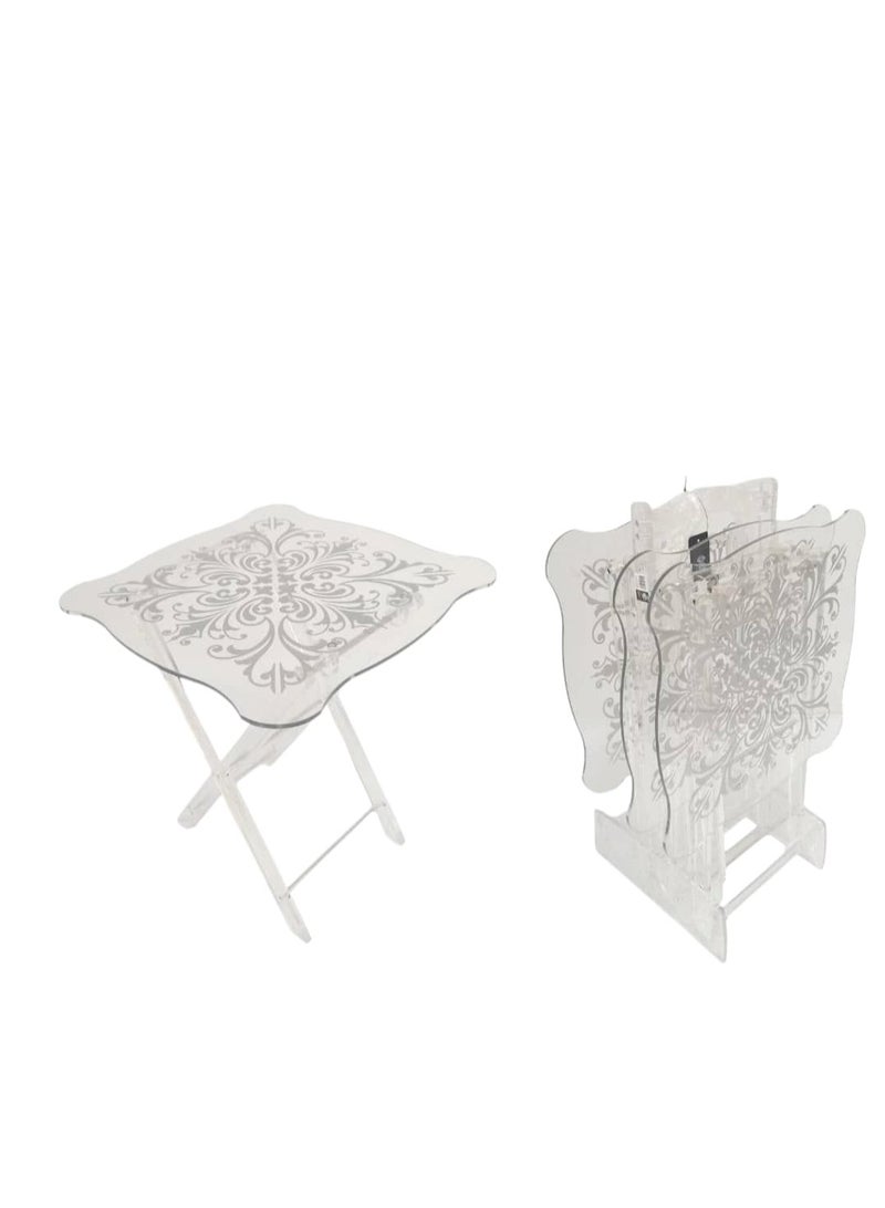 AL KHALDIYA 4-piece clear acrylic folding side tables for a stylish and perfect home, suitable for serving