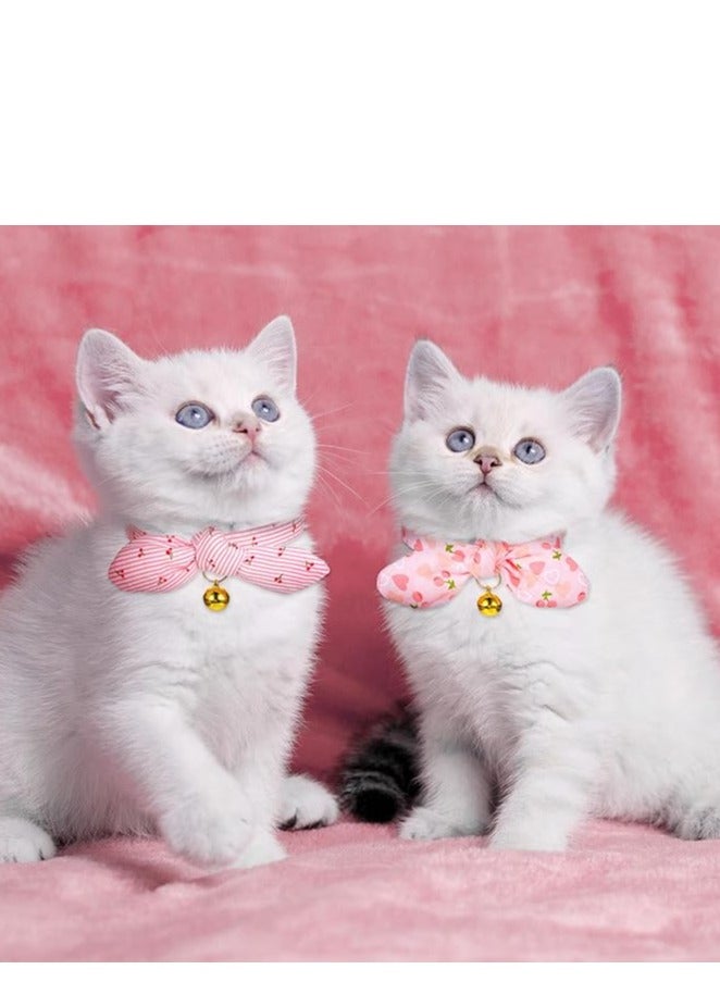 2 Pcs Cotton Bowtie Cat Collar with Bell, Breakaway Kitten Collar with Love Heart Cherry Pattern with Removeable Bow, Adjustable Pink Girl Cat Collars with Safety Clasp for Kitten - Image 4