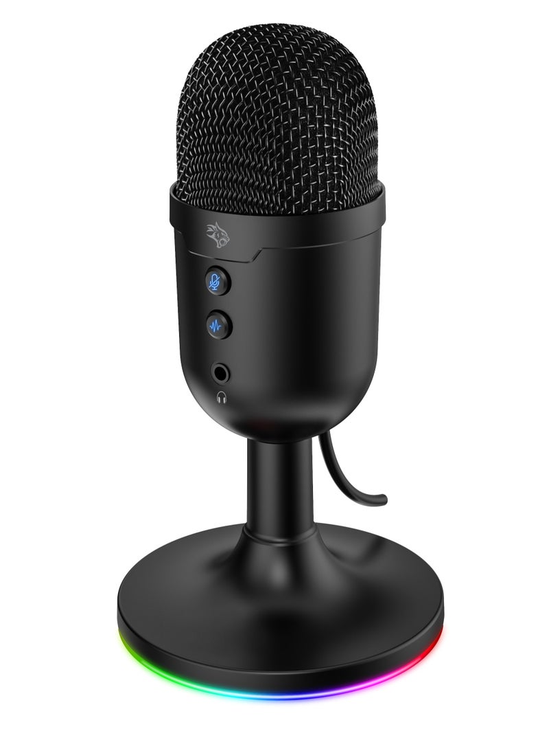 porodo Omni Stream Microphone with RGB Lights Stand and 1.8M PVC Cable / ANC / Stream / Conference / Podcast / Plug & Play Condenser Microphone - Black  - Image 1