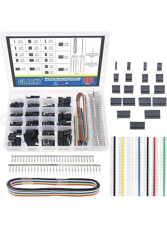 PROMASS promass 1191Pcs 2.54mm Pitch 1 2 3 4 5 6 7 8 9 10 Pin Housing Connector and Male Female Crimp Pins with Pin Header and 10 Wire Rainbow Color Flat Ribbon IDC Cable Compatible with Dupont Connector Kit  - Image 1