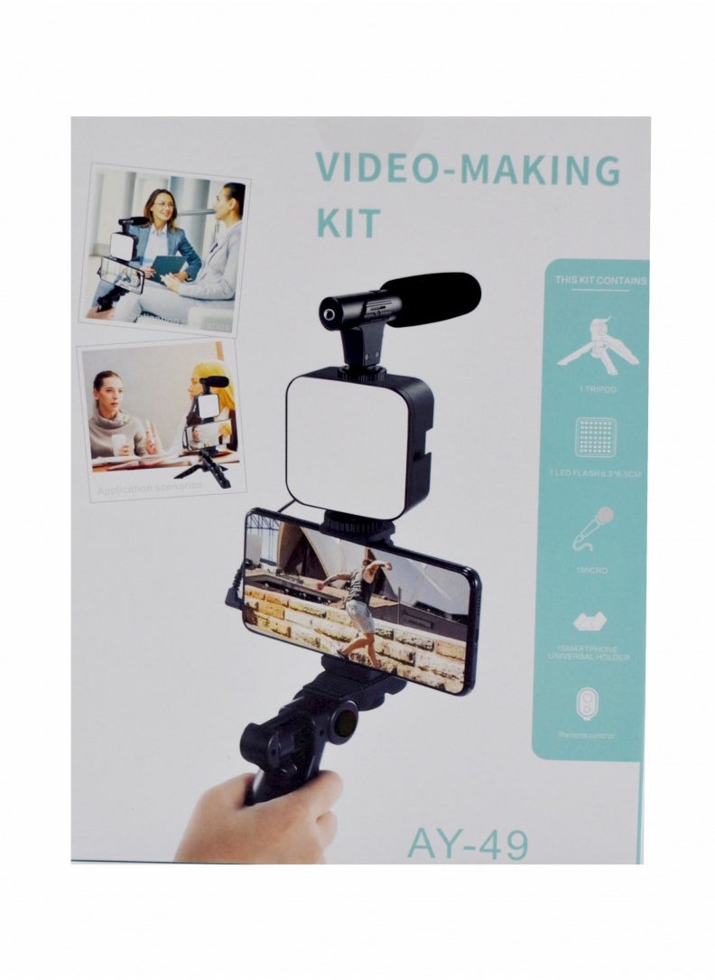 Ay Smartphone Vlogging Kit With Tripod Stand Black  - Image 1