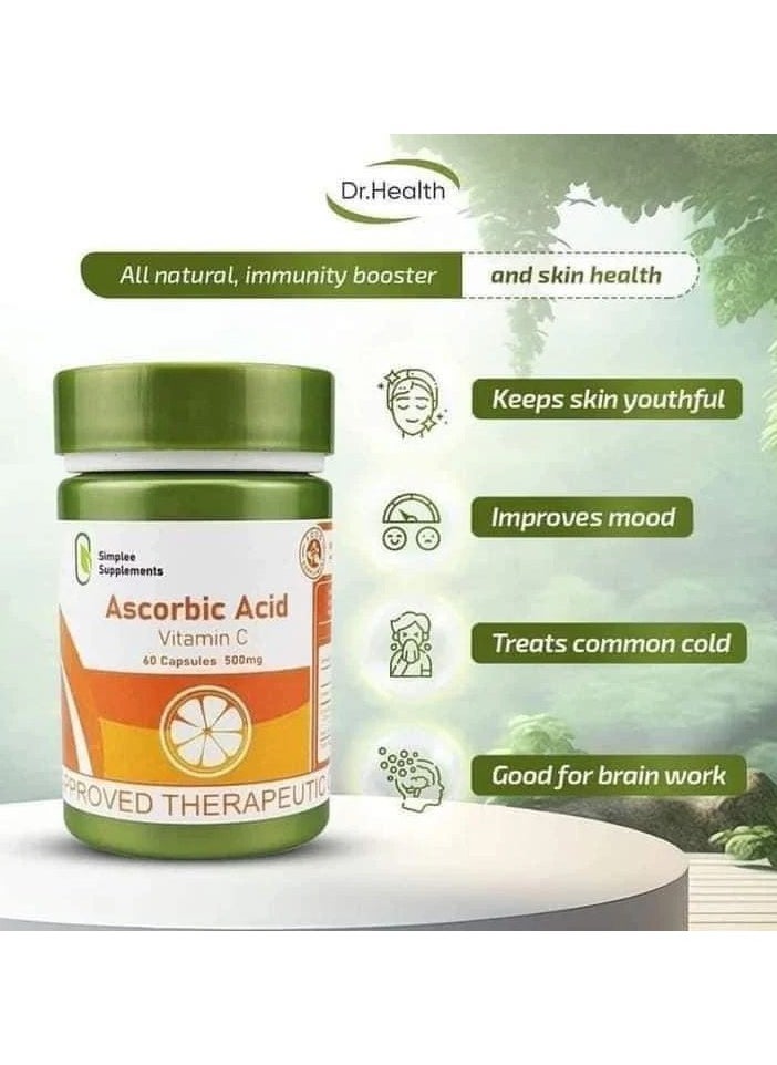 Simplee Supplements Simplee Supplement Ascorbic Acid Vitamin C 60 Capsule 500mg  - Image 2
