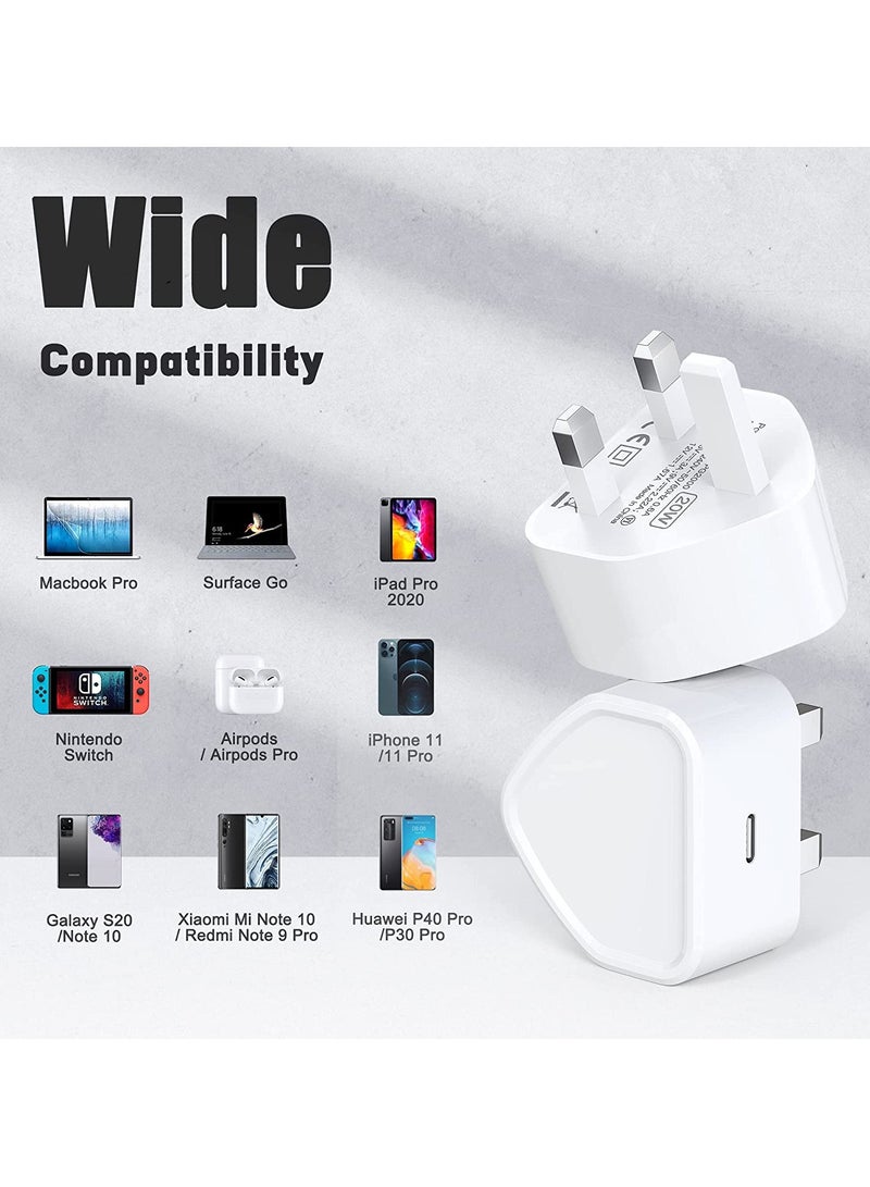 2 Pack USB C Fast Charger 2M Cable with Wall Plug, 2-Pack Charging Cord and 2-Pack Dual USB-C Wall Charger UK Adaptor for iPhone 13 12 11 Xs/Xs Max/XR/X 8/7/6/6S Plus SE/5S/5C, Pad, Pod  - Image 4