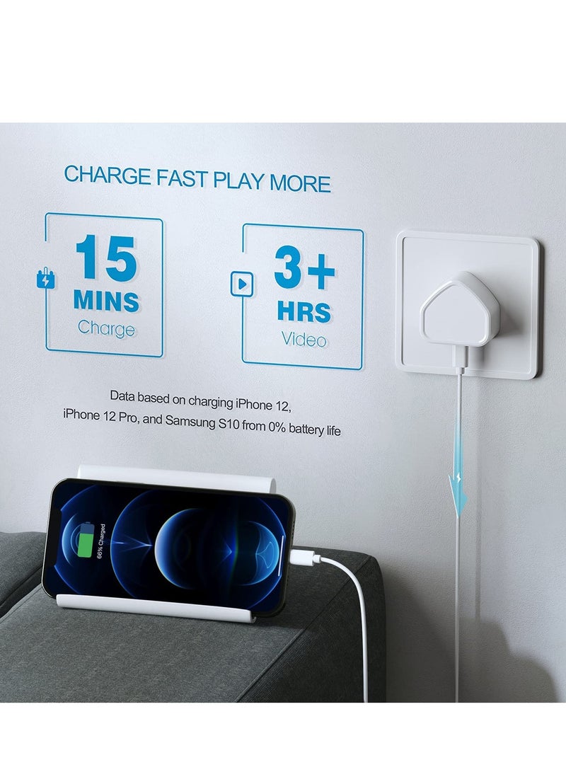 2 Pack USB C Fast Charger 2M Cable with Wall Plug, 2-Pack Charging Cord and 2-Pack Dual USB-C Wall Charger UK Adaptor for iPhone 13 12 11 Xs/Xs Max/XR/X 8/7/6/6S Plus SE/5S/5C, Pad, Pod  - Image 2