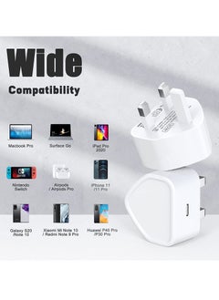 Generic 2 Pack USB C Fast Charger 2M Cable with Wall Plug, 2-Pack Charging Cord and 2-Pack Dual USB-C Wall Charger UK Adaptor for iPhone 13 12 11 Xs/Xs Max/XR/X 8/7/6/6S Plus SE/5S/5C, Pad, Pod  - Image 3