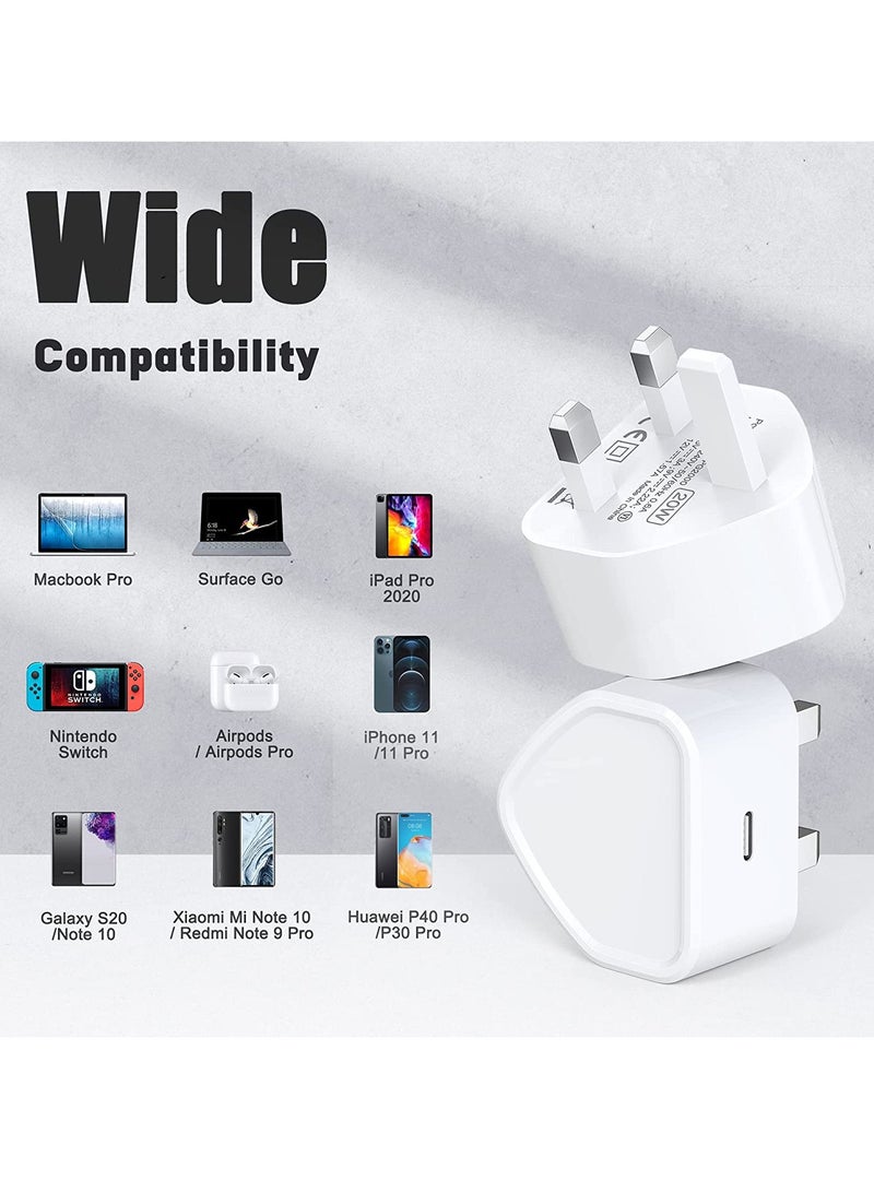 2 Pack USB C Fast Charger 2M Cable with Wall Plug, 2-Pack Charging Cord and 2-Pack Dual USB-C Wall Charger UK Adaptor for iPhone 13 12 11 Xs/Xs Max/XR/X 8/7/6/6S Plus SE/5S/5C, Pad, Pod  - Image 3