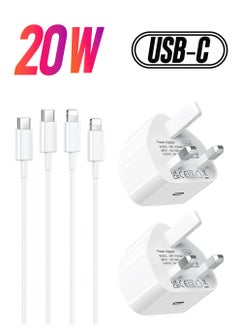 Generic 2 Pack USB C Fast Charger 2M Cable with Wall Plug, 2-Pack Charging Cord and 2-Pack Dual USB-C Wall Charger UK Adaptor for iPhone 13 12 11 Xs/Xs Max/XR/X 8/7/6/6S Plus SE/5S/5C, Pad, Pod  - Image 1