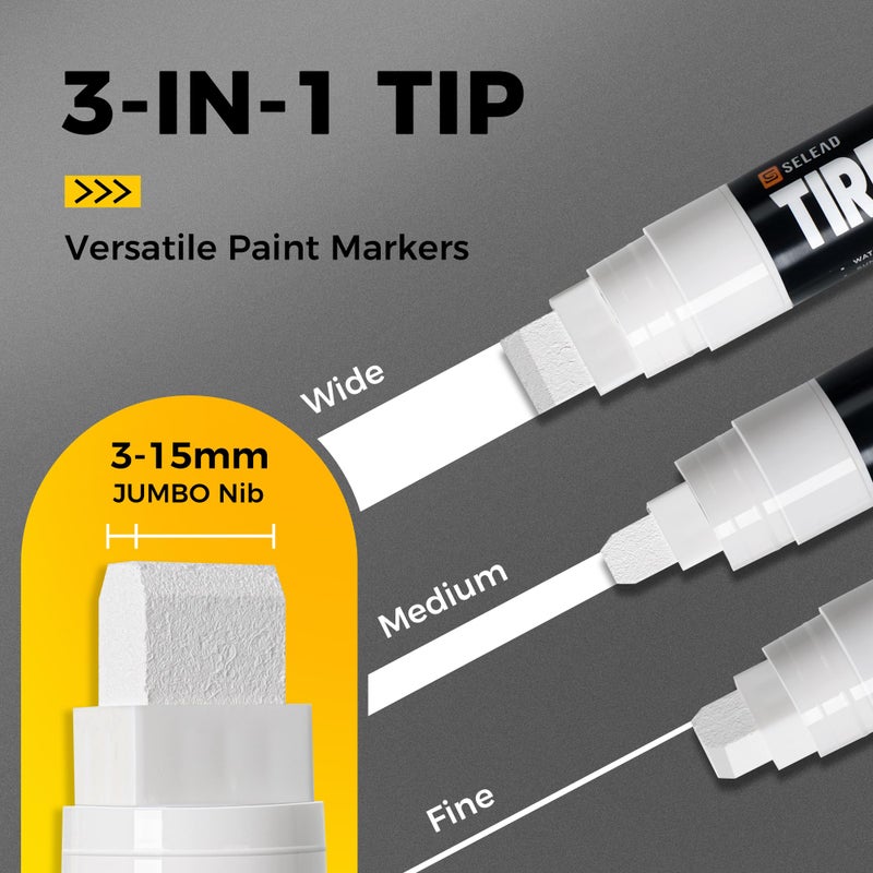 SELEAD Jumbo Tire Marker White - 4 Pack 15mm Wide Tip Paint Pens for Car Tires Lettering, Large Capacity Premium Ink Waterproof Permanent Markers - Image 3