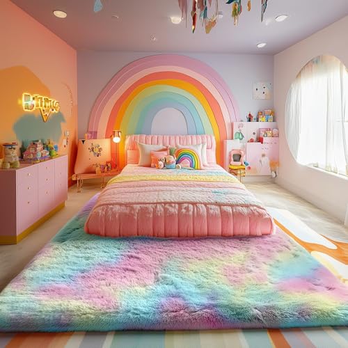 PAGISOFE Rainbow Rugs 6x9, Large Fluffy Soft Carpet,Plush Shaggy Rugs for Bedroom Girls,Kids Rooms,Fuzzy Nursery Rug for Baby's Toddler's Room, Clorful Rooms Decor for Teenage Pastel Kawaii Princess - Image 4