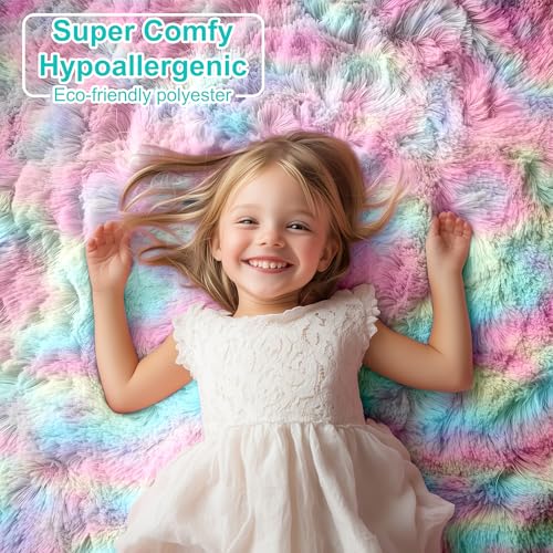 PAGISOFE Rainbow Rugs 6x9, Large Fluffy Soft Carpet,Plush Shaggy Rugs for Bedroom Girls,Kids Rooms,Fuzzy Nursery Rug for Baby's Toddler's Room, Clorful Rooms Decor for Teenage Pastel Kawaii Princess - Image 2