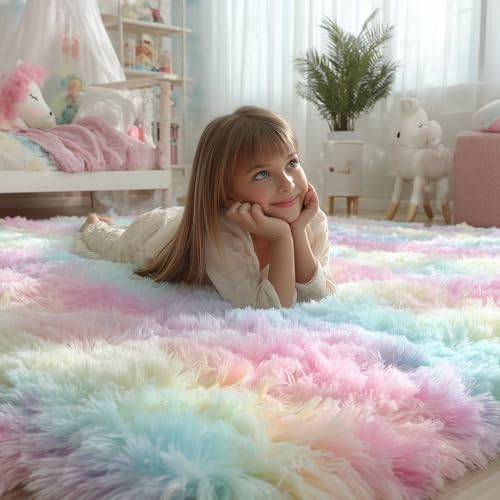 PAGISOFE Rainbow Rugs 6x9, Large Fluffy Soft Carpet,Plush Shaggy Rugs for Bedroom Girls,Kids Rooms,Fuzzy Nursery Rug for Baby's Toddler's Room, Clorful Rooms Decor for Teenage Pastel Kawaii Princess - Image 5