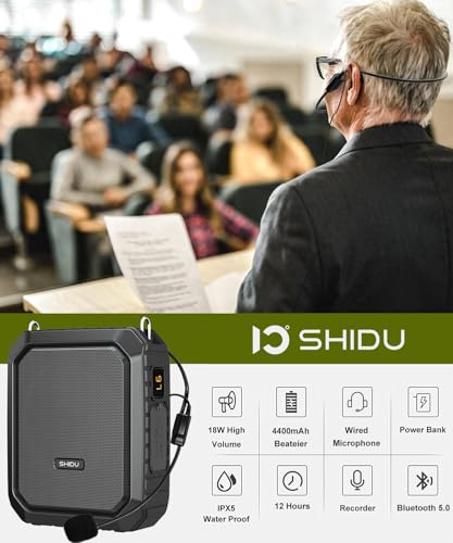 SHIDU Voice Amplifier for Teacher with Portable Microphone and Speaker 18W Megaphone with Wired Mic Headset IPX5 Waterproof Rechargeable Bluetooth Speaker Systems for Tour Guide NOT Wireless - Image 3