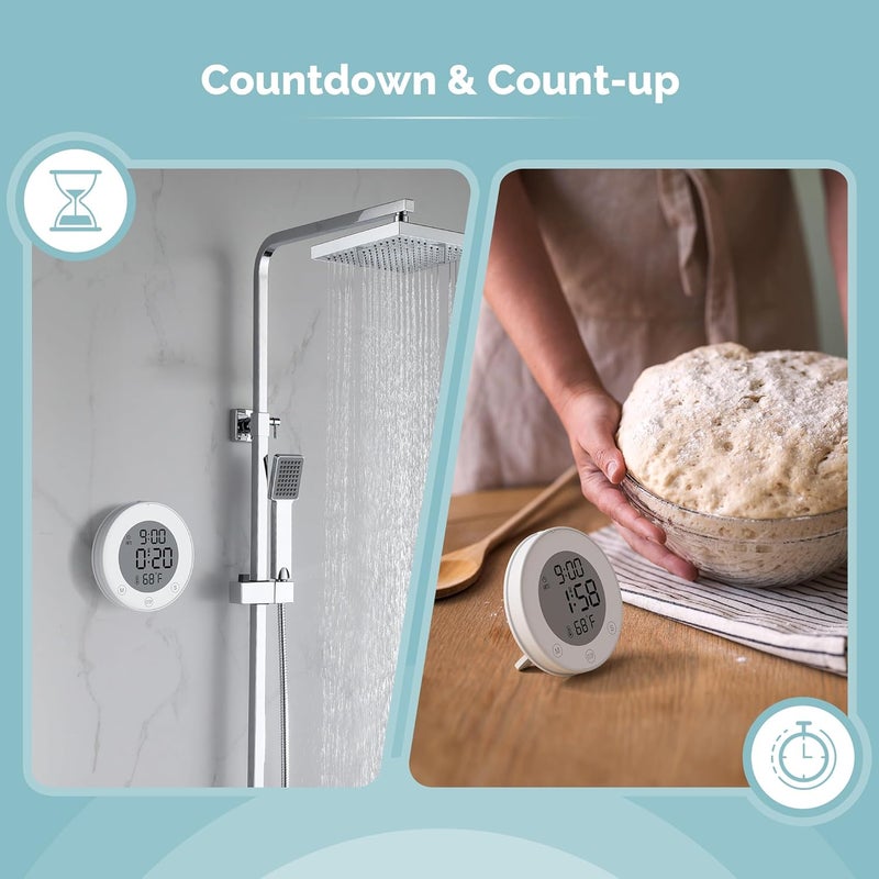 KADAMS Shower Clock Waterproof Bathroom Timer – Digital Wall Clock with Countup & Countdown, Magnetic Kitchen Clock with Temperature, Suction Cup for Kids Shower Spa Sauna Cook Bath, White - Image 5