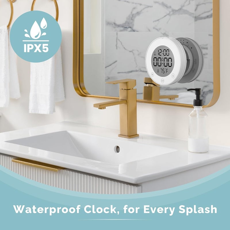 KADAMS Shower Clock Waterproof Bathroom Timer – Digital Wall Clock with Countup & Countdown, Magnetic Kitchen Clock with Temperature, Suction Cup for Kids Shower Spa Sauna Cook Bath, White - Image 2